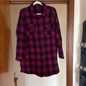 Pink and Black Plaid Button-Up shirt jacket